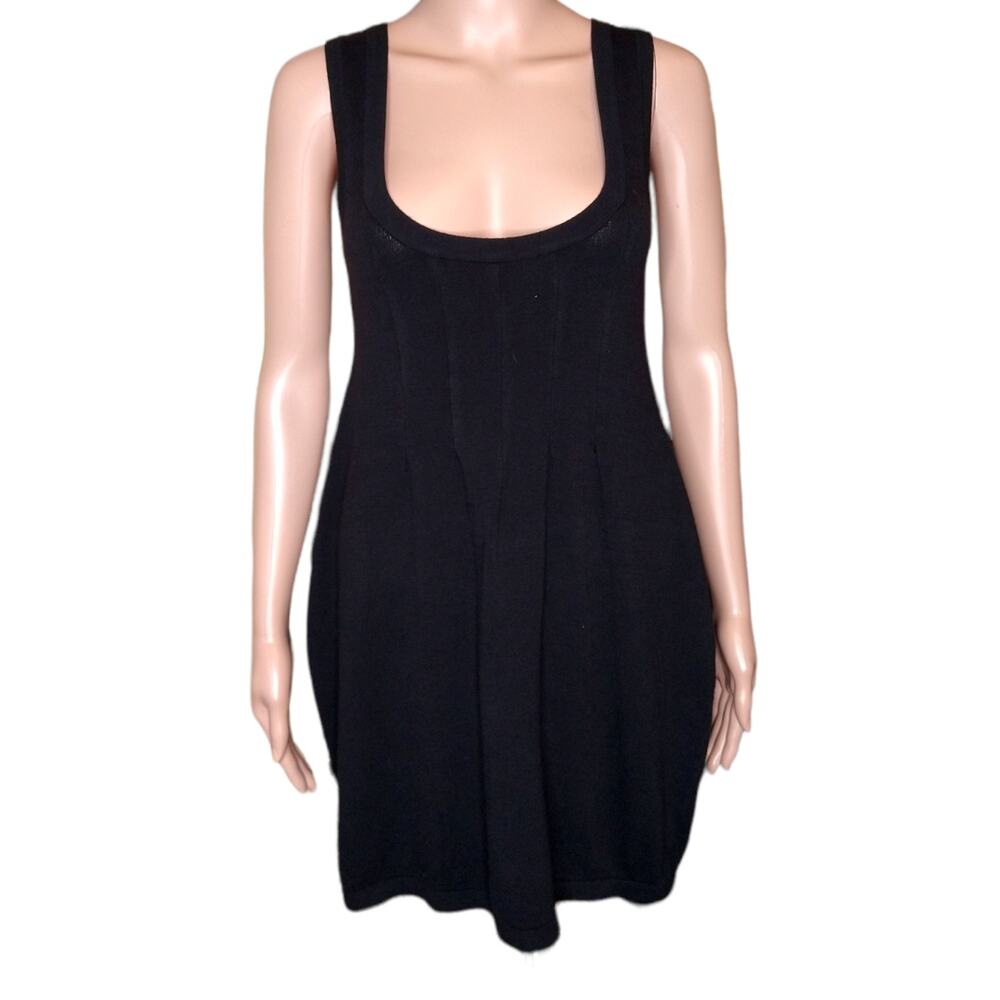 90's Vintage Black Sleeveless Sweater Dress size S/M 6 8 Joyce Leslie Scoop Neck